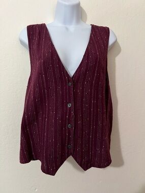 Tom Tom - Vintage Sleeveless V-Neck Button-Front Top - Burgundy Made in the USA